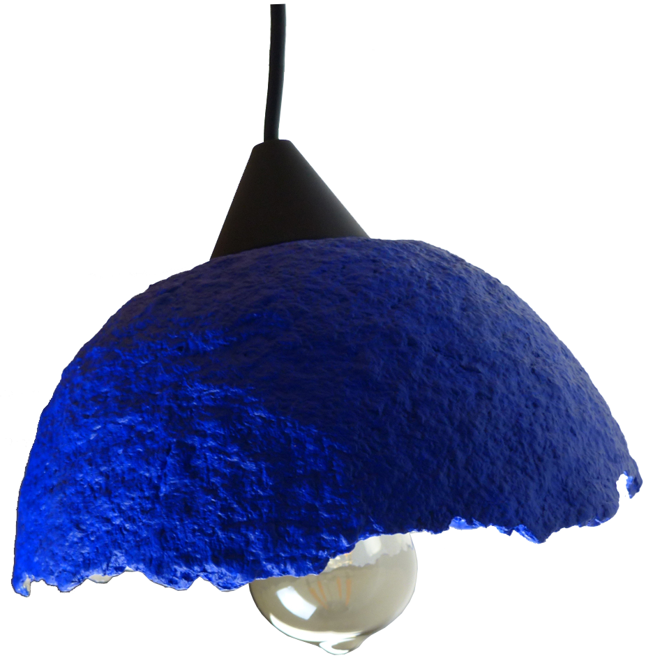 lampe en papier mâché bleue et blanche métallisé