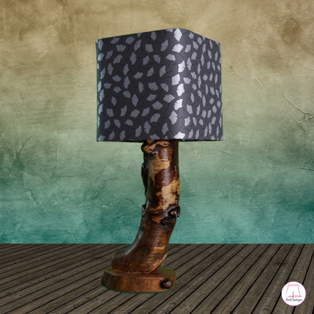 lampe en pommier avec abat-jour gingko biloba
