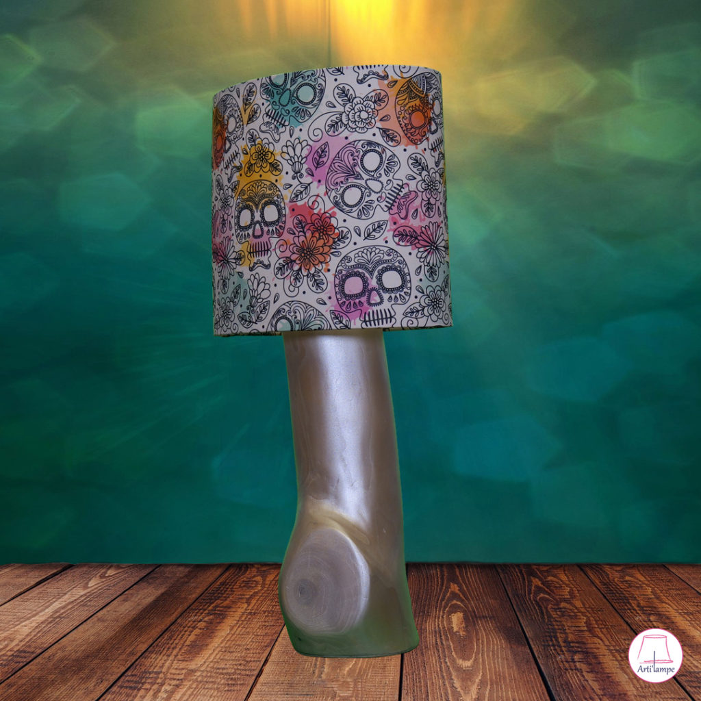 lampe bouleau abat-jour rectangle têtes de mort mexicaines