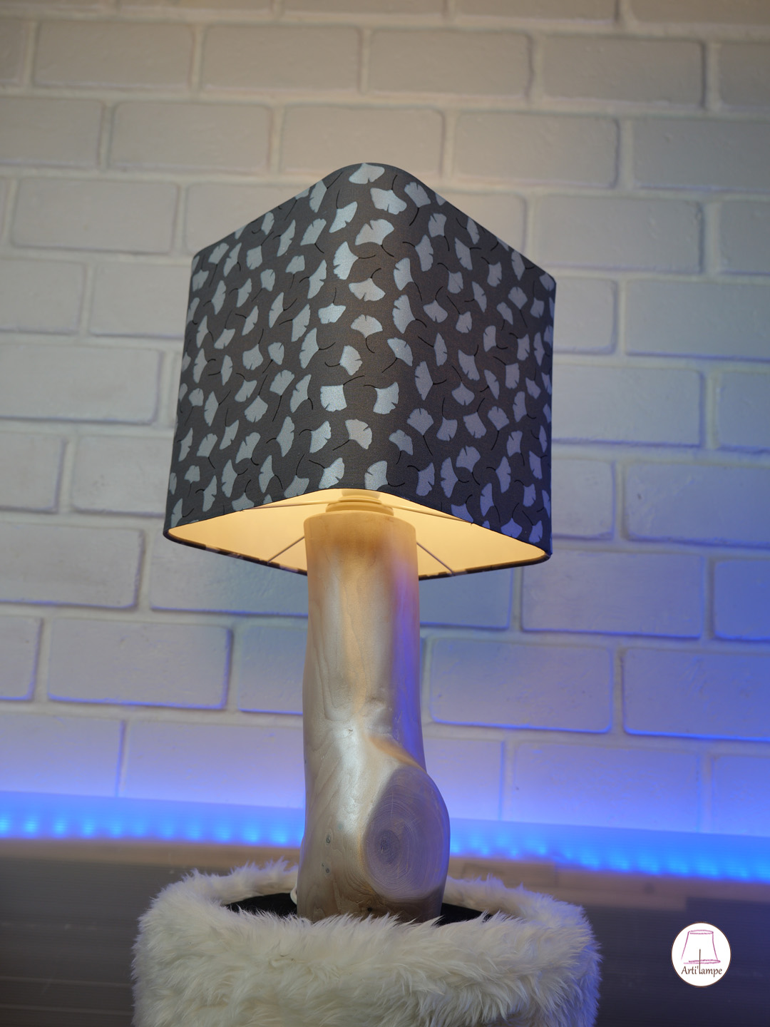 lampe bouleau grise abat-jour gingko biloba